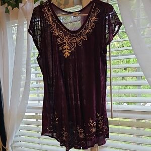 Gold Embellished PURPLE  Tunic with Cap Sleeves